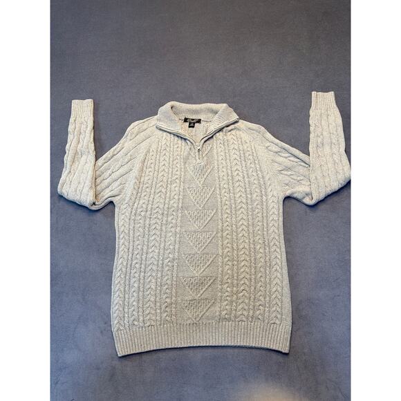 Kian D. Los Angeles Sweaters - Kian D Los Angeles Cable Knit 3/4 Zip Sweater Gray Large